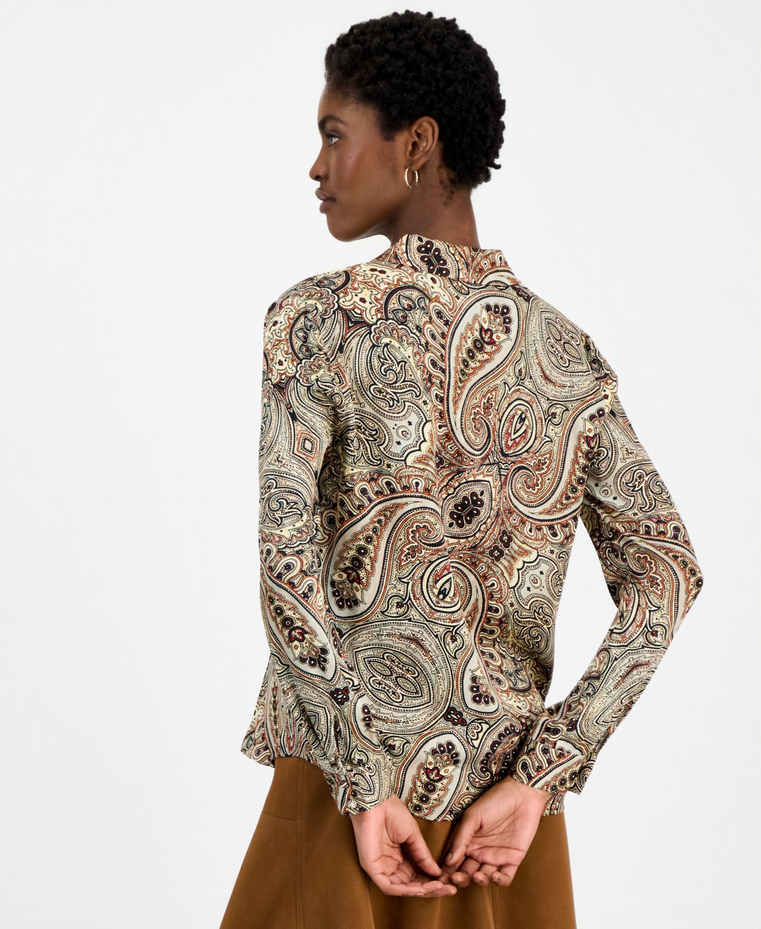 Women's Pria Silk-Blend Long-Sleeve Collared Blouse
