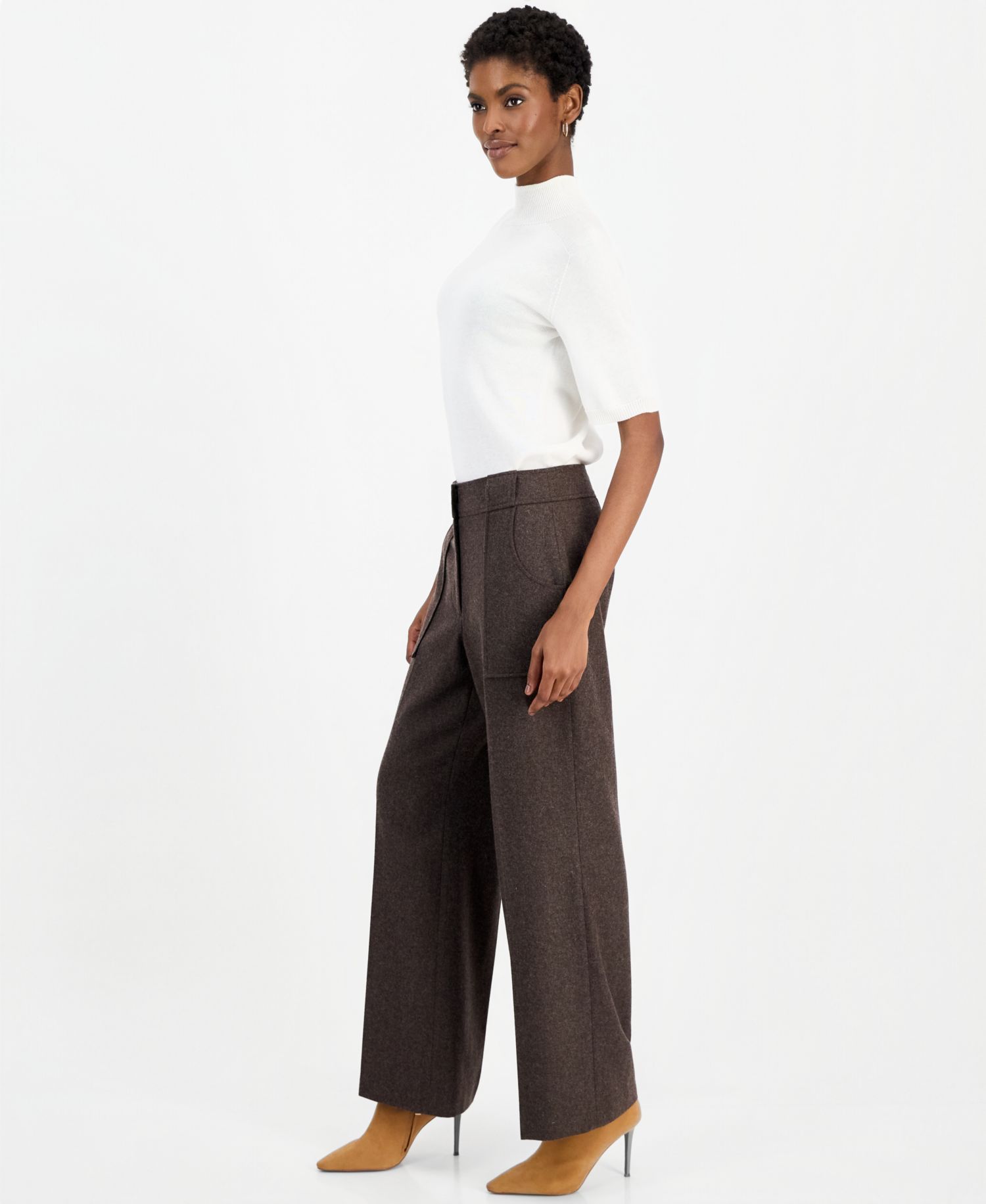 Women's Natalie Wide-Leg High-Waisted Pleated Wool-Blend Pants