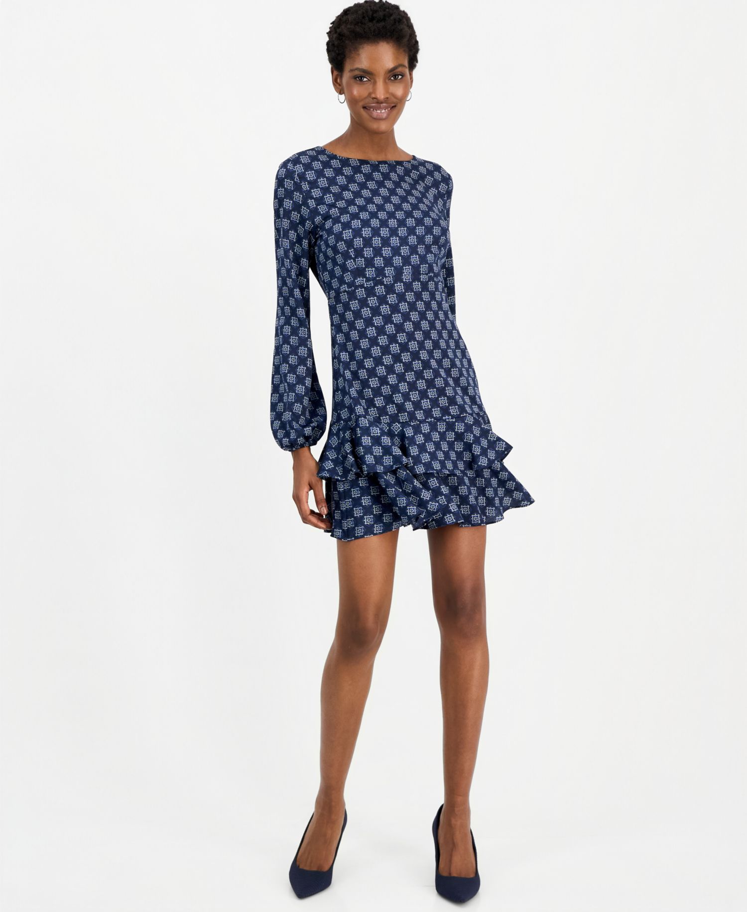 Women's Emmcambra Balloon-Sleeve Geometric-Print Mini Dress