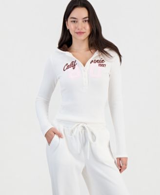 Juniors' Henley Long-Sleeve Faux-Fur Hoodie