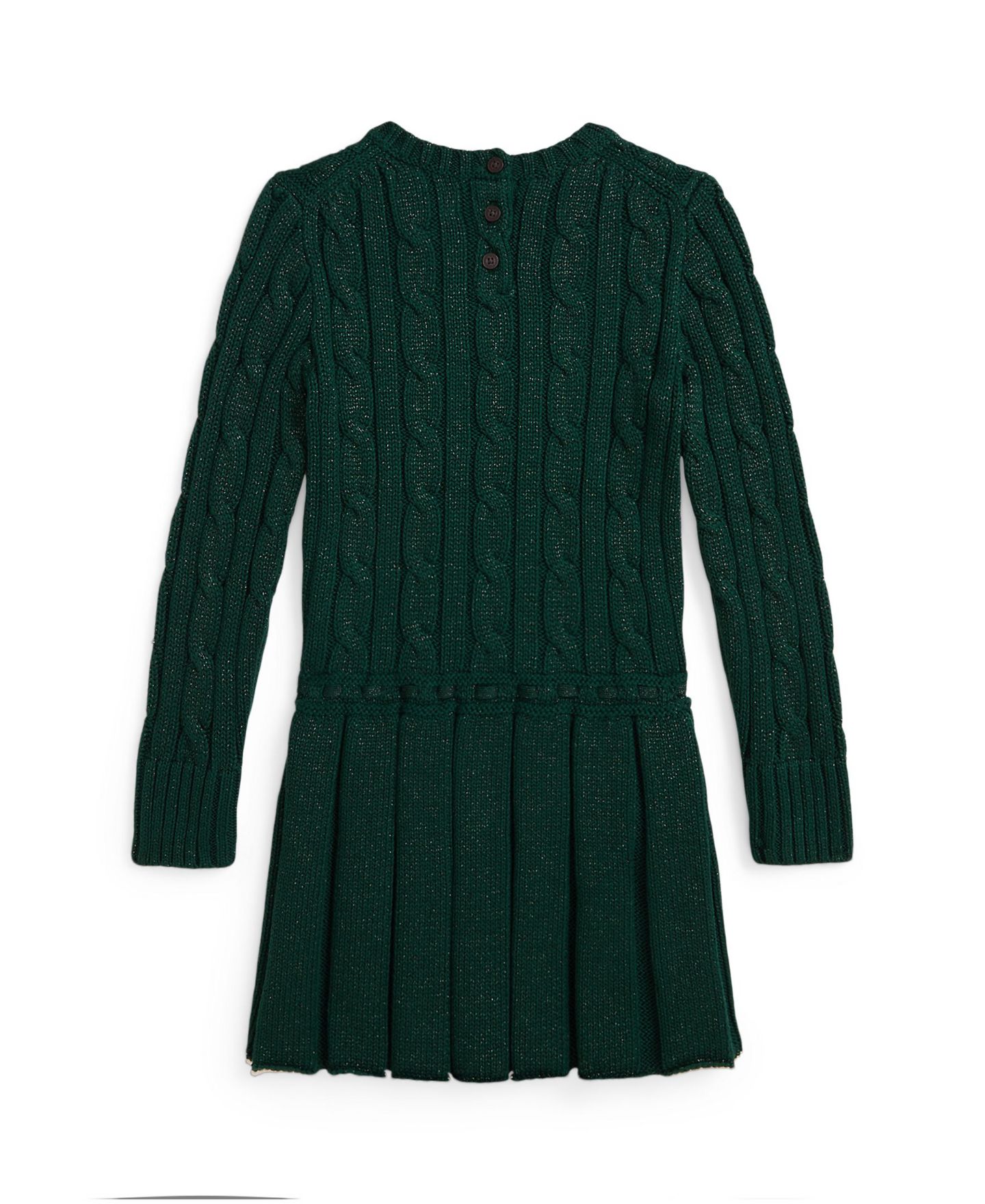 Платье Polo Ralph Lauren Metallic Cable-Knit Cotton Sweater Dress для девочек, цвет: Мох — фото 4