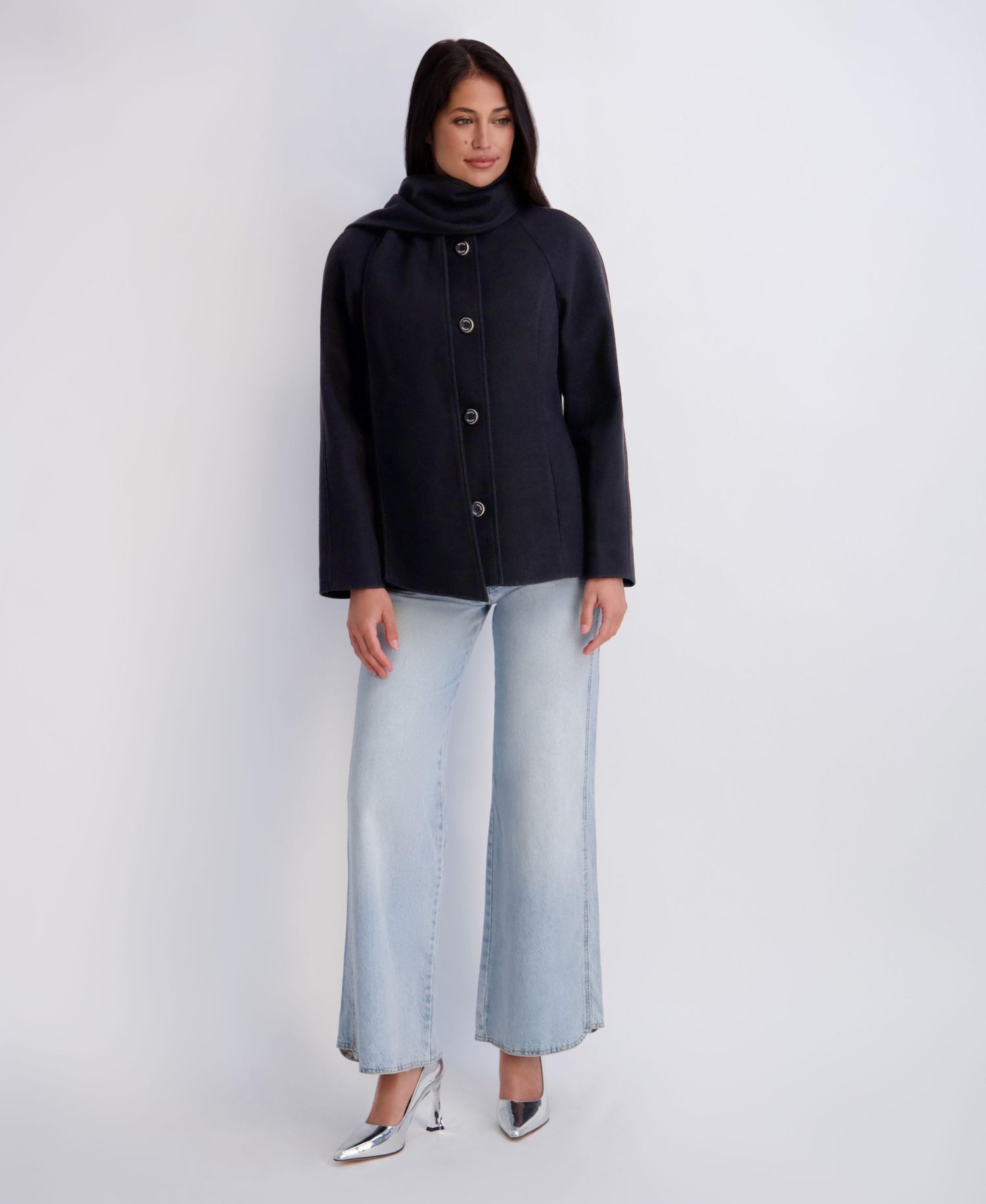Women's Faux-Wool Funnel Neck Scarf Coat
