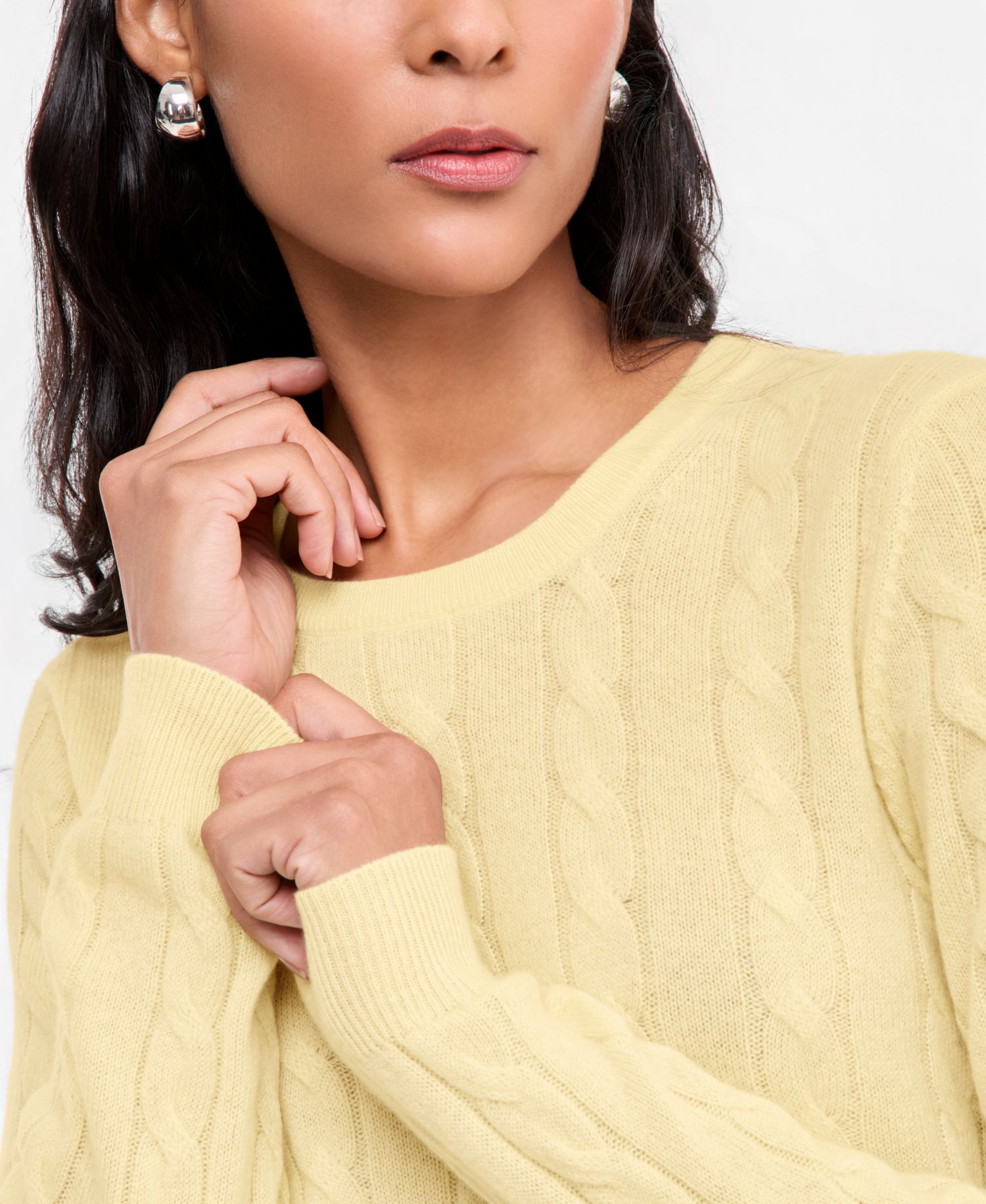 Petite Cable-Knit Crewneck 100% Cashmere Sweater