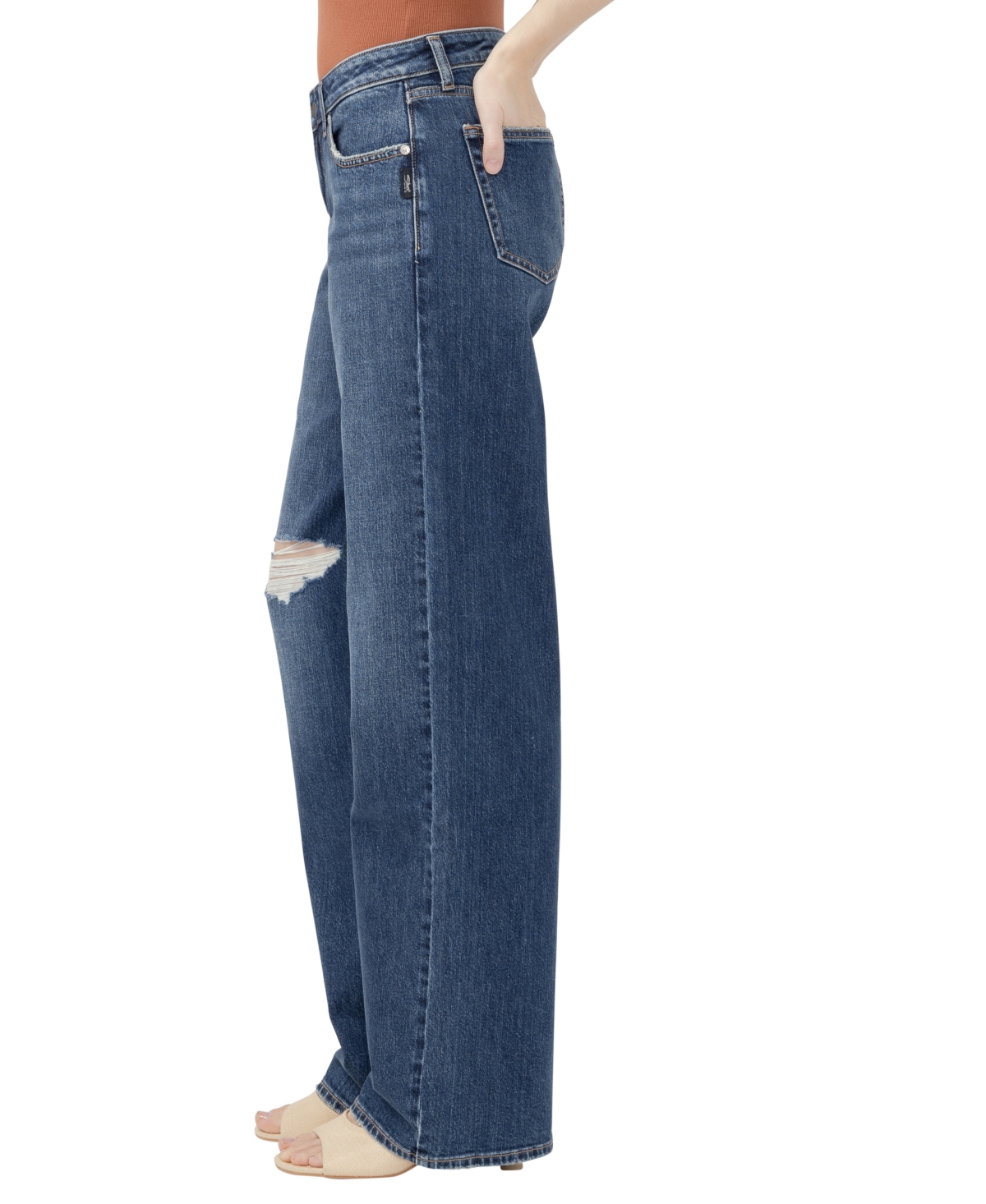Silver Jeans Co. Women's Loose & Low Wide-Leg Low-Rise Ripped Knee