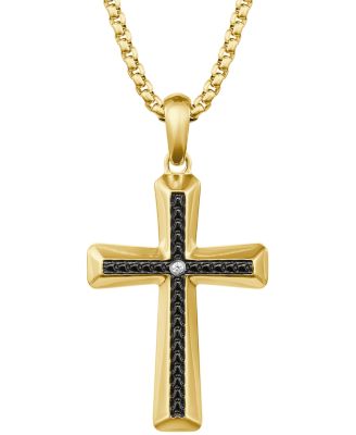 Men's Diamond Cross Gold-Tone Stainless Steel Pendant Necklace