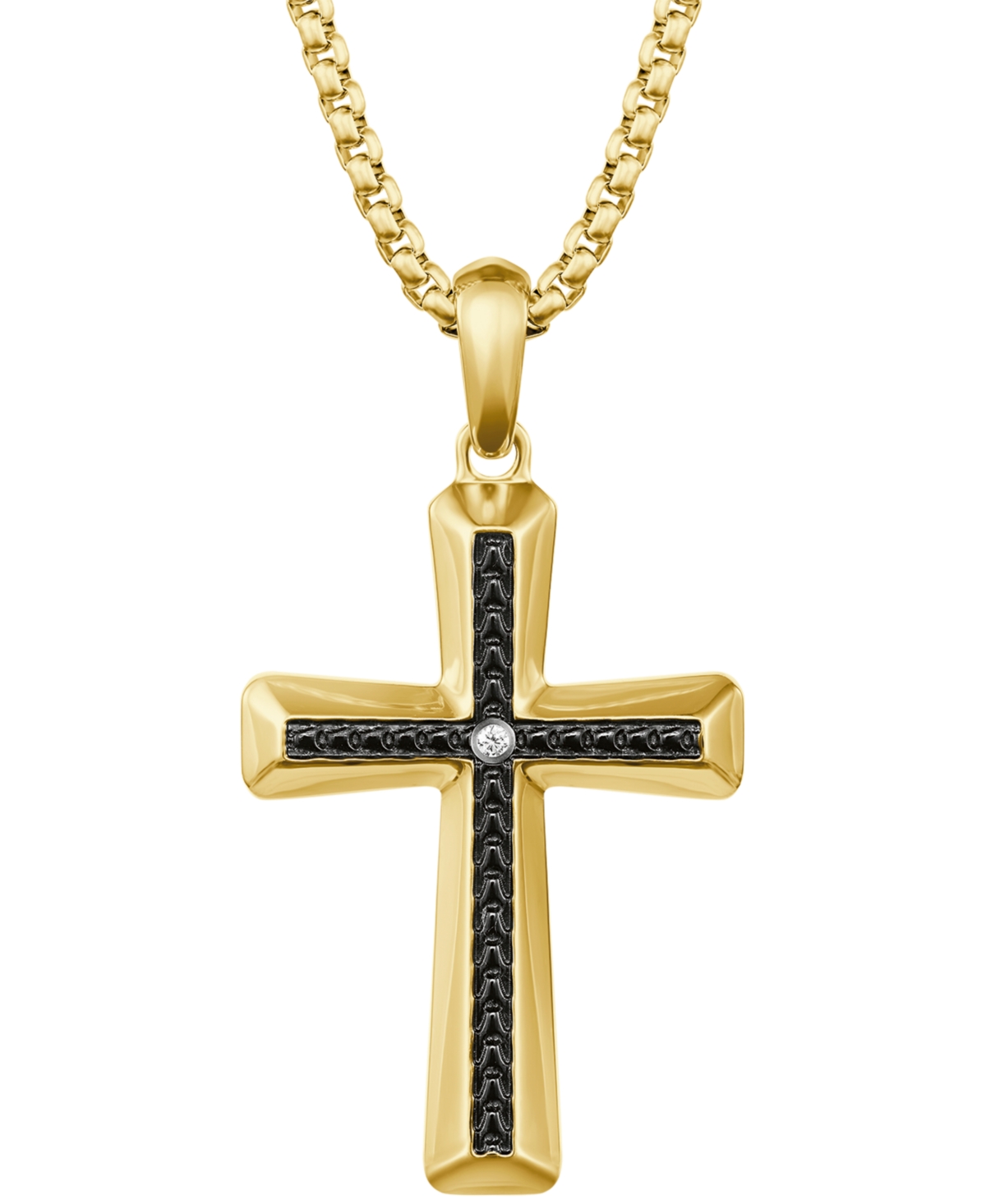 Bulova Men's Diamond Cross Gold-Tone Stainless Steel Pendant Necklace