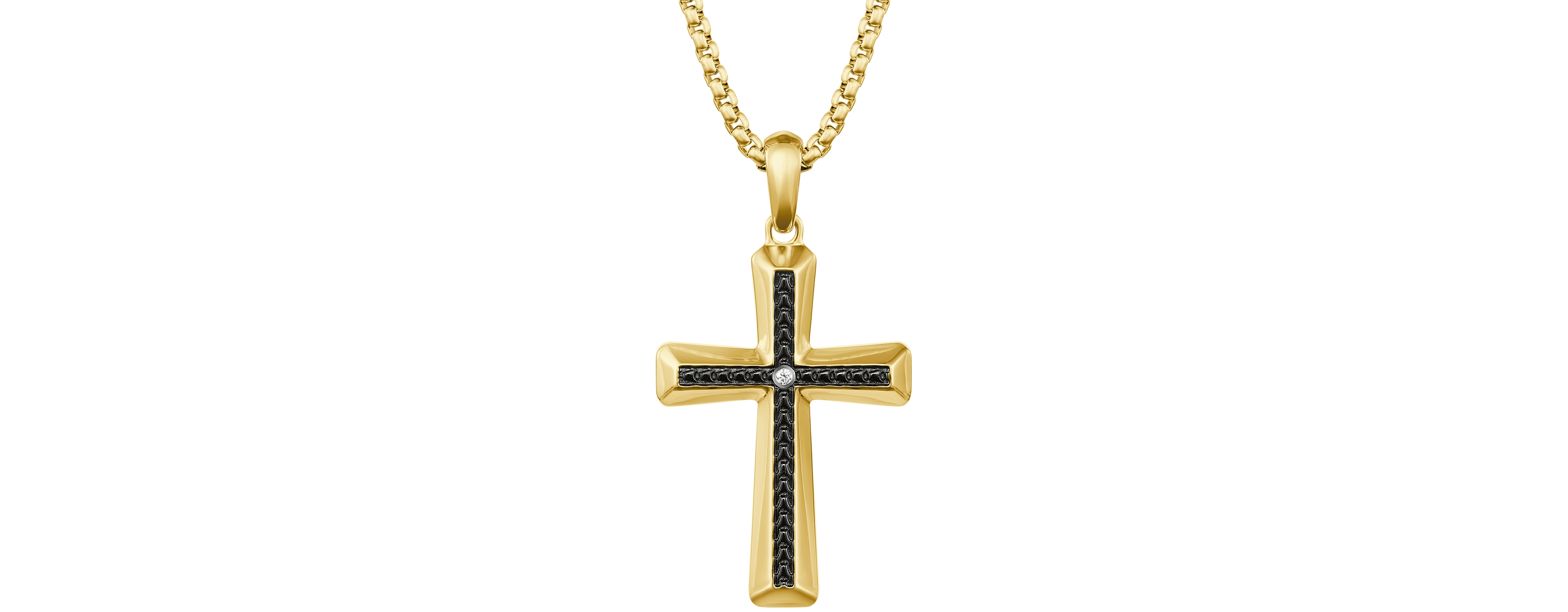 Bulova Men's Diamond Cross Gold-Tone Stainless Steel Pendant Necklace