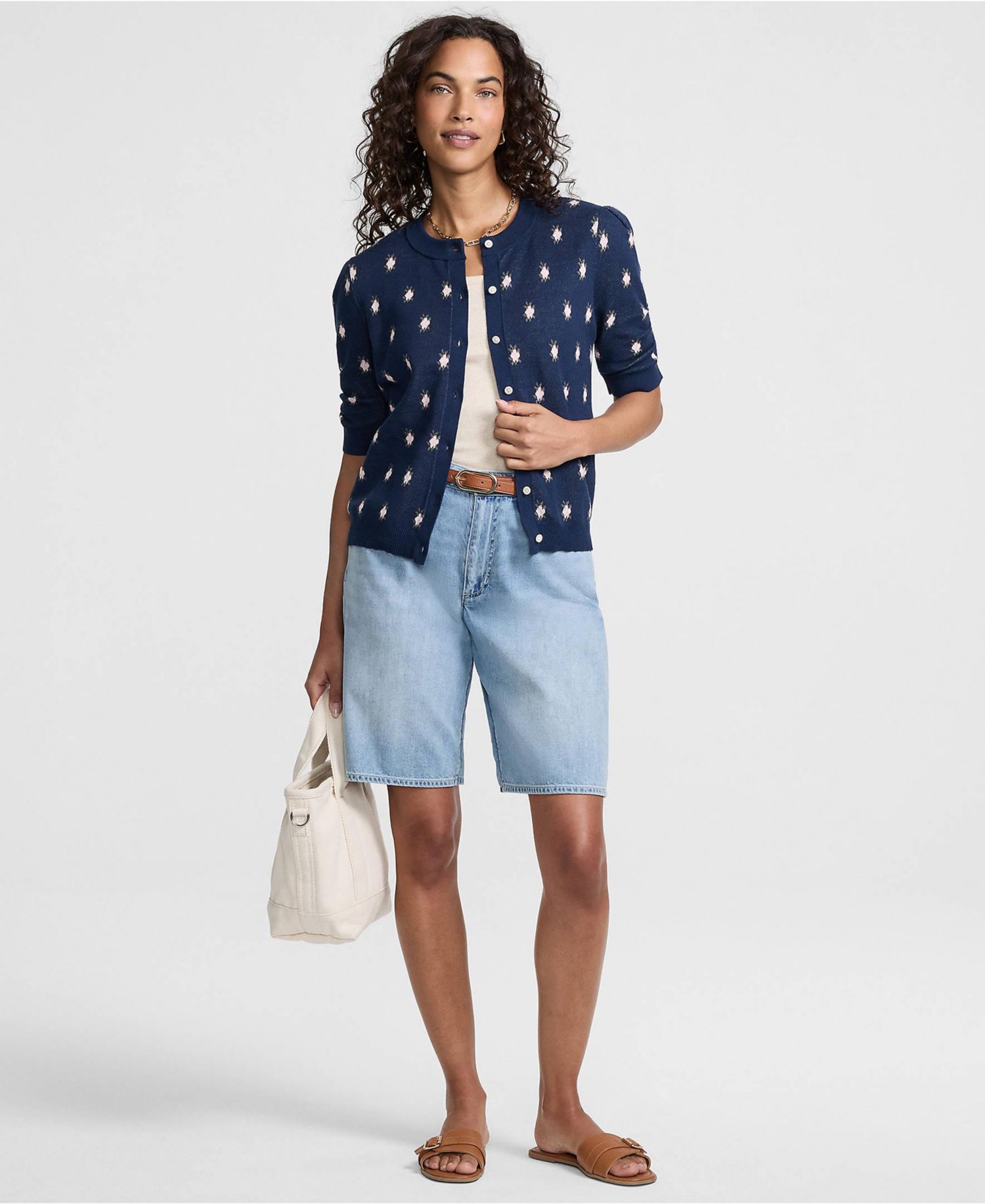Women's Fitted Ruched Puff-Sleeve Cardigan