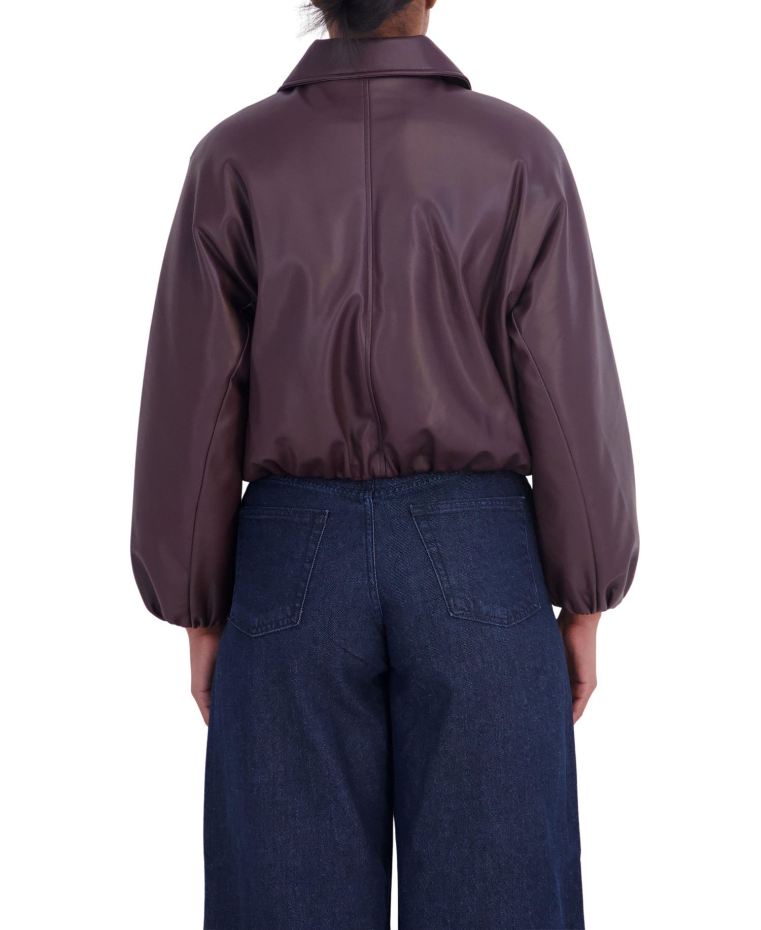 Women's Bubble Hem Bomber Faux Leather Coat