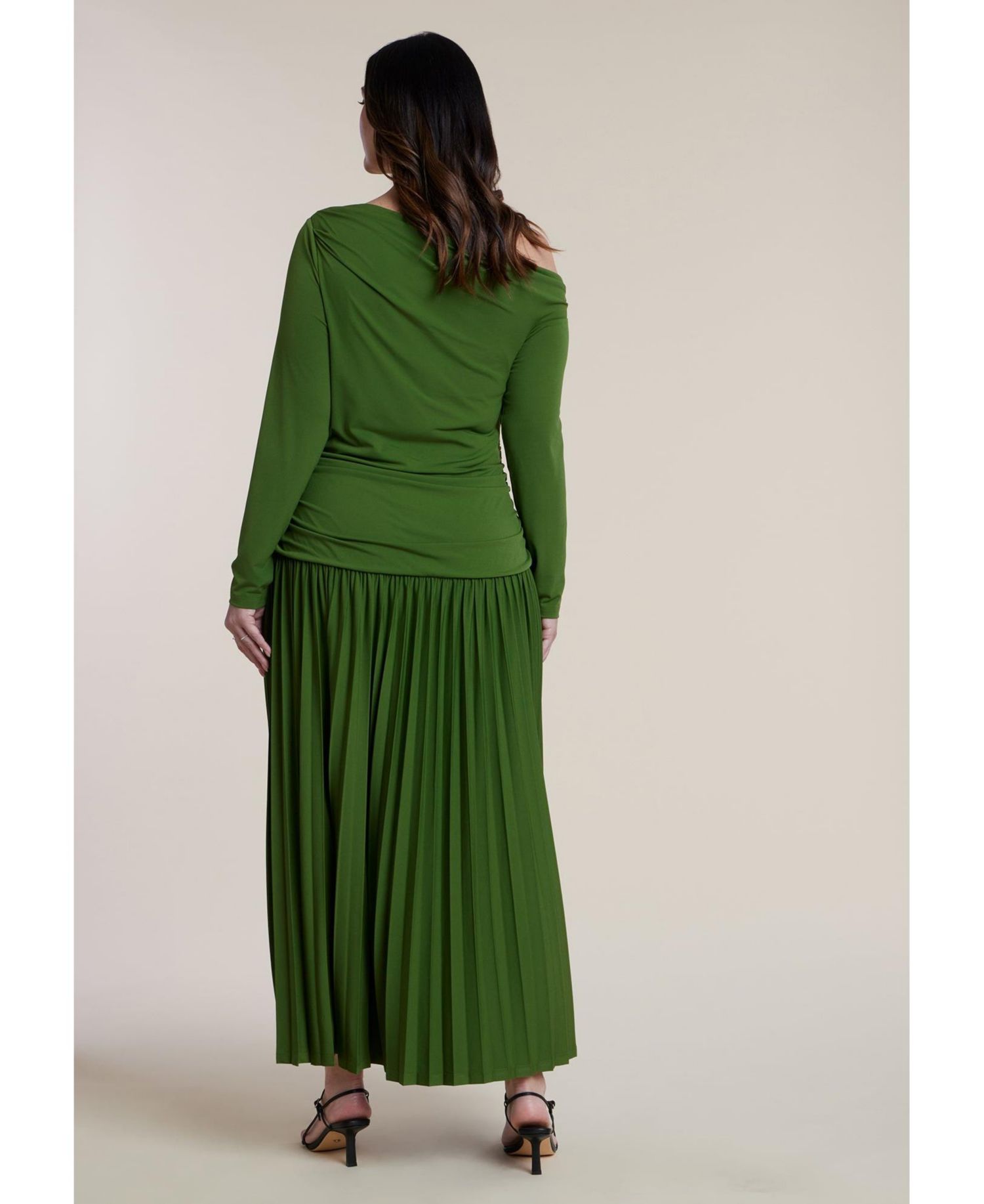 Plus Size Long-Sleeve Drop-Waist One-Shoulder Maxi Dress