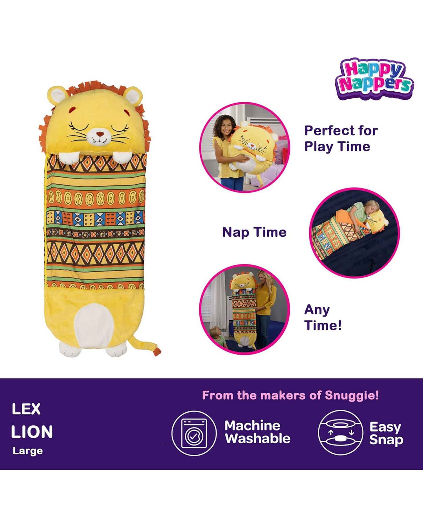 Детские мягкие игрушки Happy Nappers Lion Lex Large 2-in-1 Pillow and Sleepy Sack — фото 4