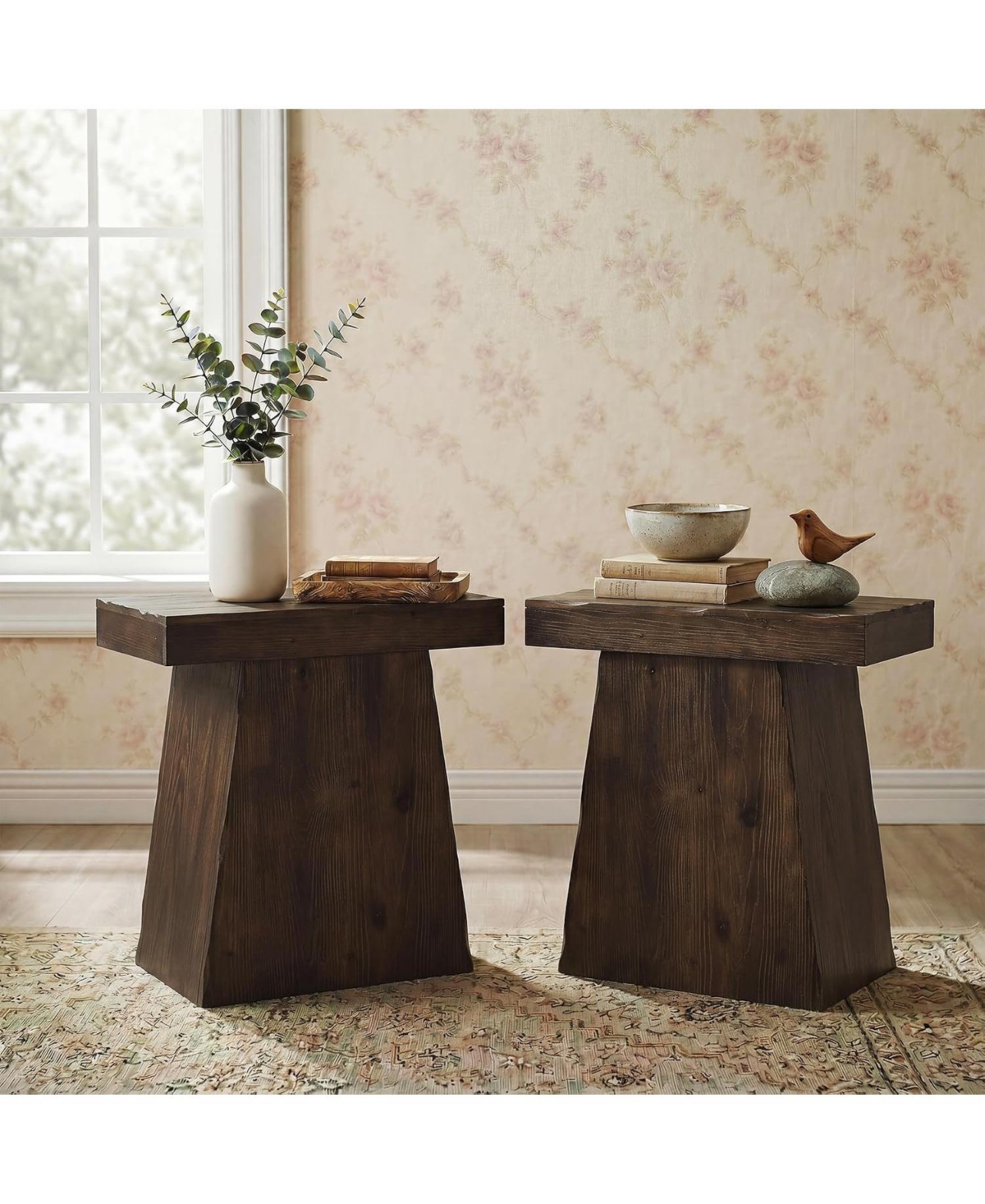 Tribesigns Solid End Table Set of 2, 23.6" Wood Side Table,Bedside
