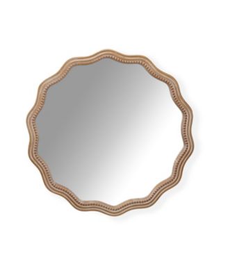 23.62 Inch Wavy Scalloped Round Wall Mirror Large Decorative Solid Wood Framed Circle Mirror Modern Stylish Hanging Vanity Mirror
