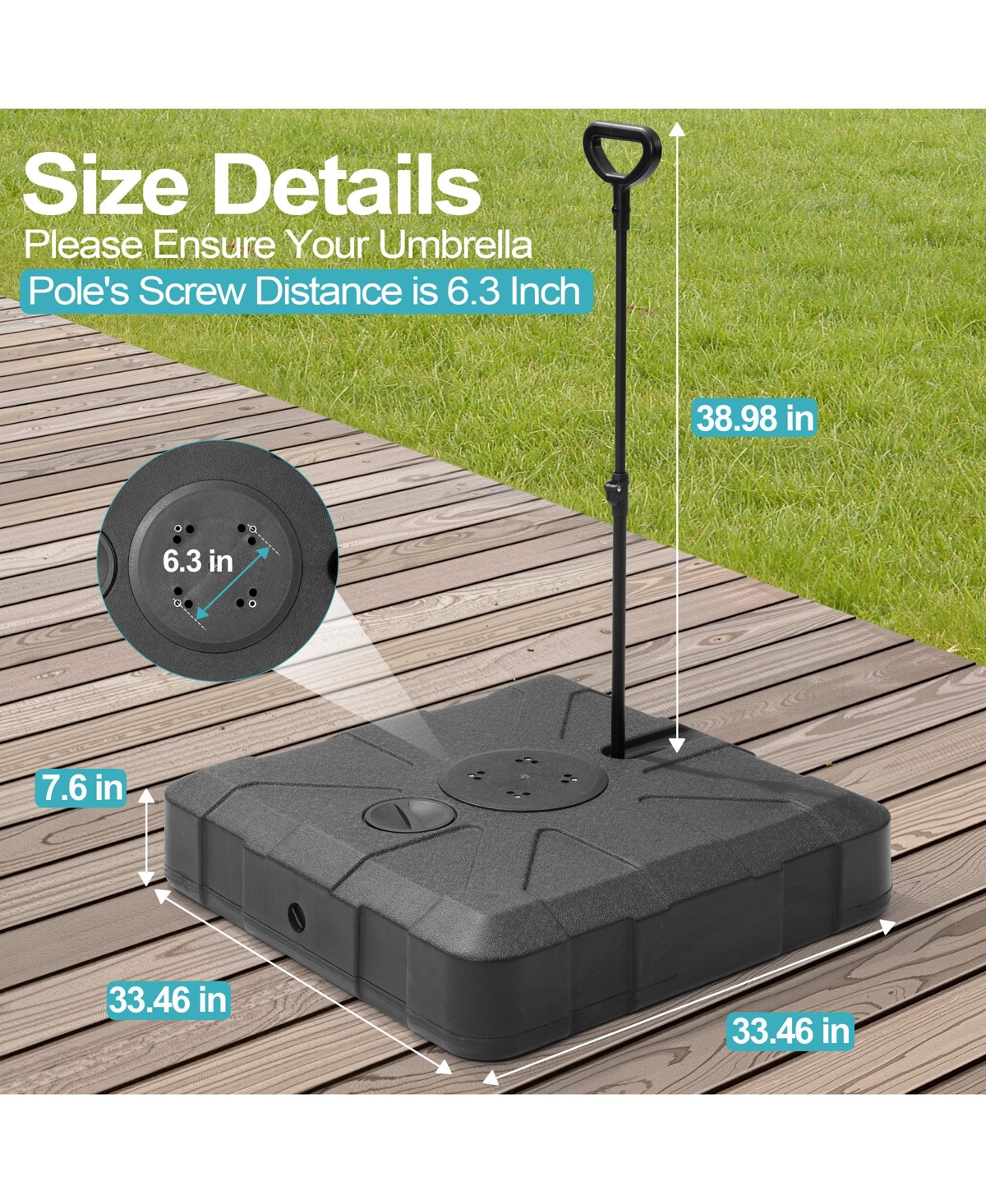 Pellebant Heavy-Duty Patio Cantilever Umbrella Base with 4-Wheels and Pull Rod Sand/Water Filled
