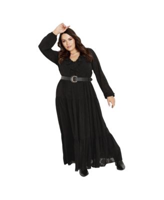 Plus Size Desi Floral Long-Sleeve Ruffle Dress