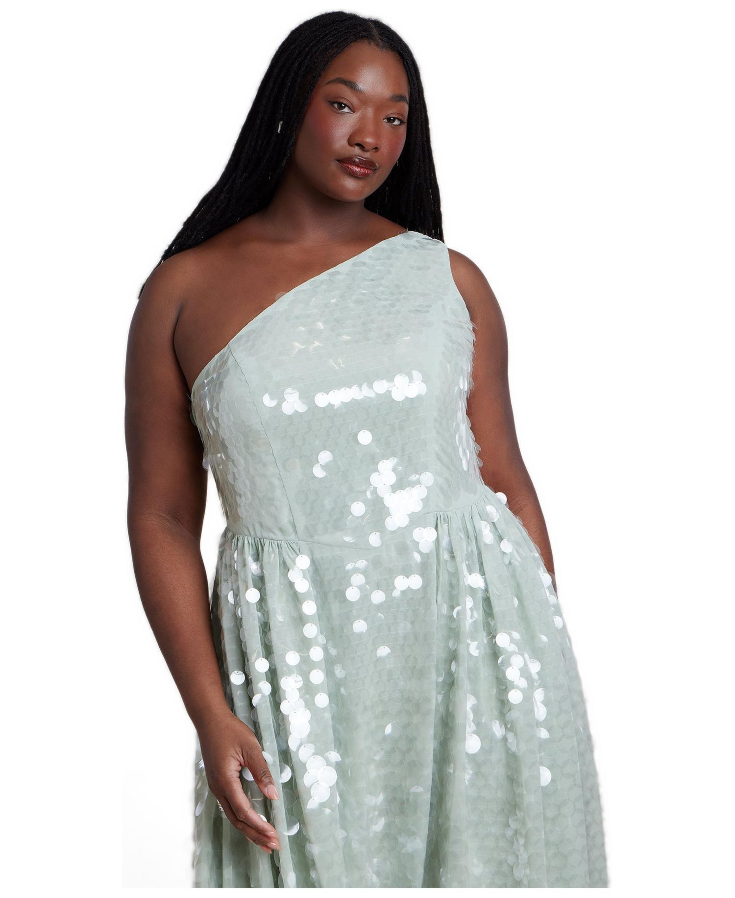 Plus Size Paillette One-Shoulder Dress