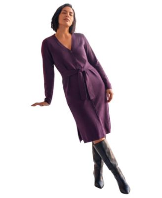 Plus Size Button-Front Long-Sleeve V-Neck Cardigan Sweater Dress