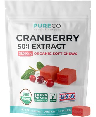 Cranberry Soft Chews, 50:1 Cranberry Extract, 60 Individually Wrapped Chews