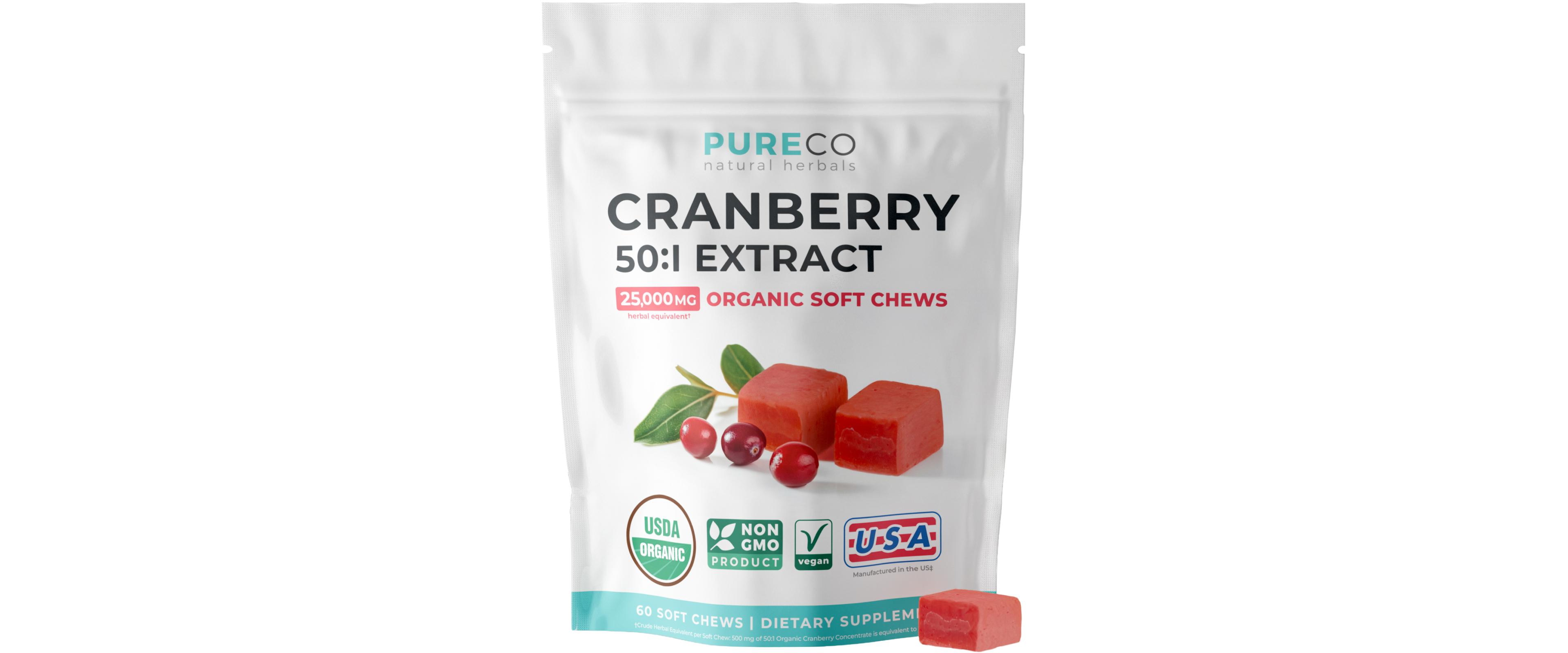 Pure Co Cranberry Soft Chews, 50:1 Cranberry Extract, 60 Individually Wrapped Chews