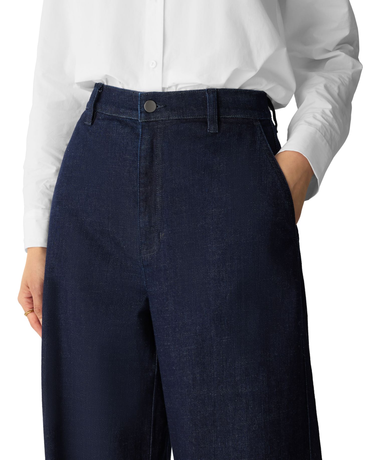 Women's High-Waisted Wide-Leg Cotton-Blend Denim Pants