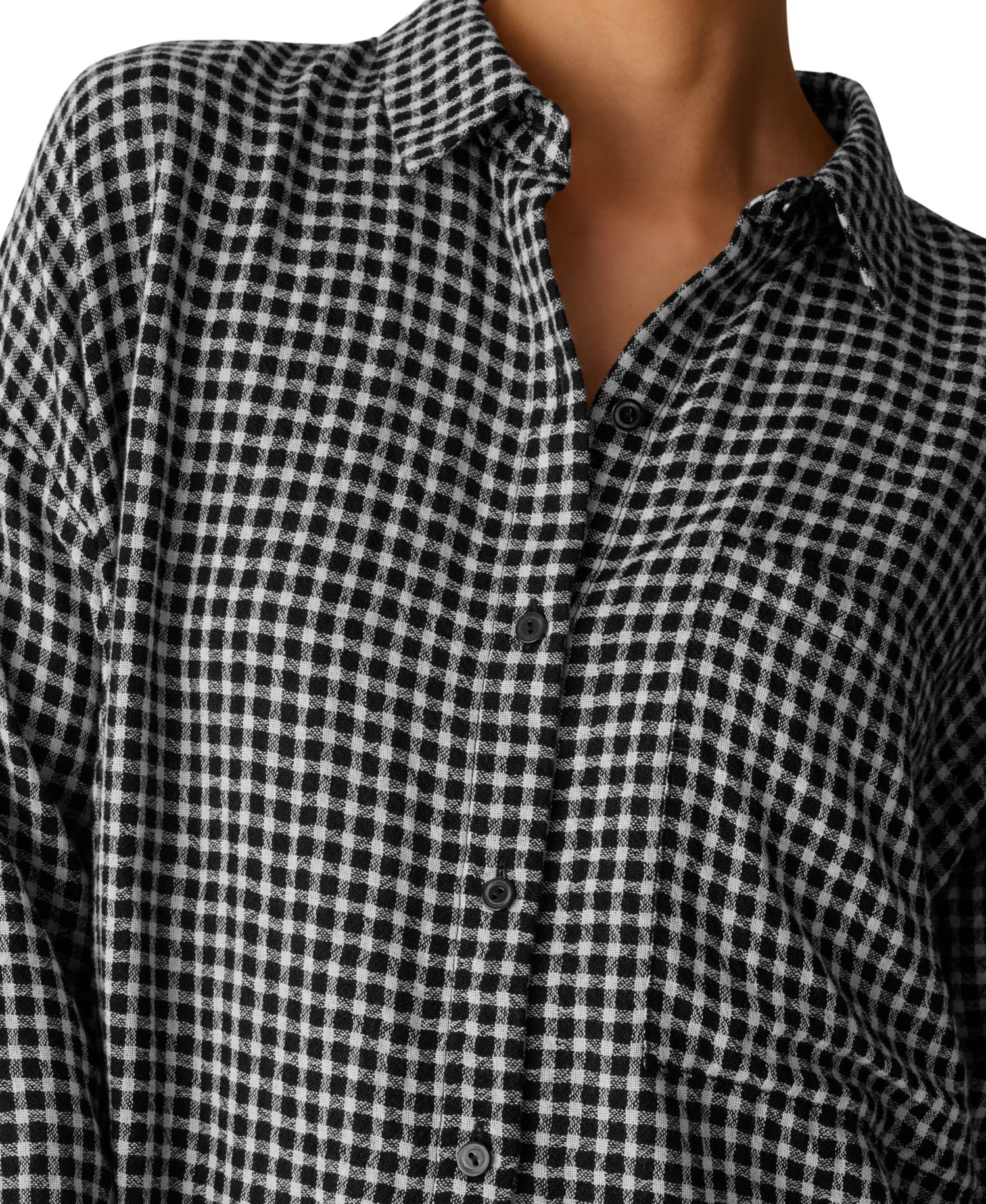 Women's Wool-Cotton Check Long-Sleeve Button-Down Shirt