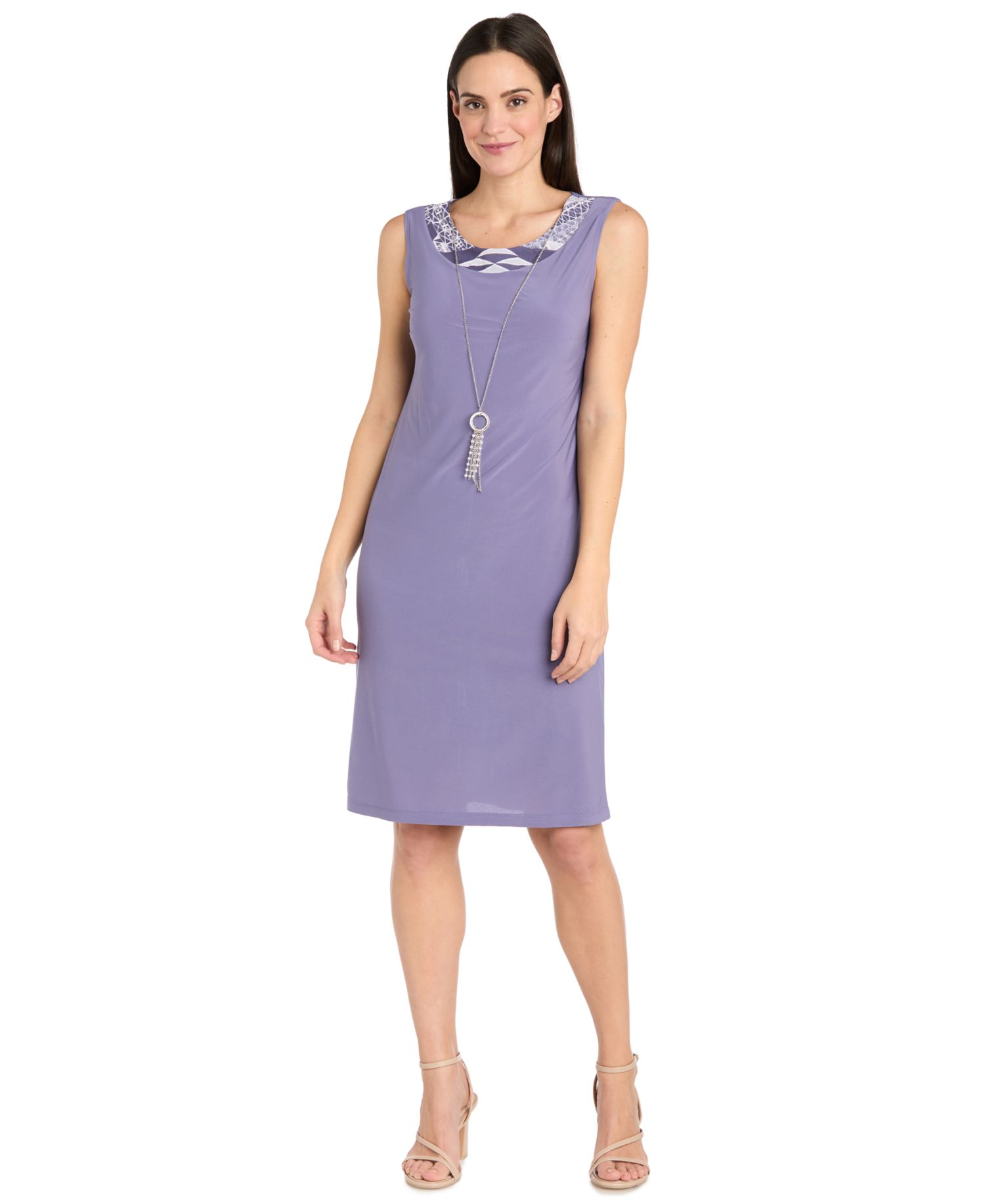 Petite Two Piece Printed Scoop Neck Sleeveless A-Line 2-Piece Dress and Jacket
