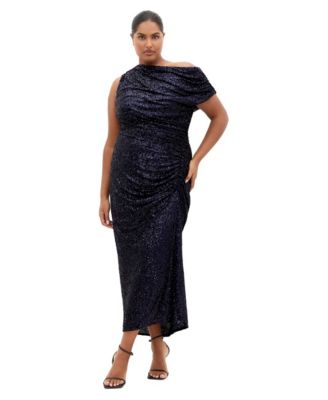 Plus Size Sequin Star Off Shoulder Maxi Dress