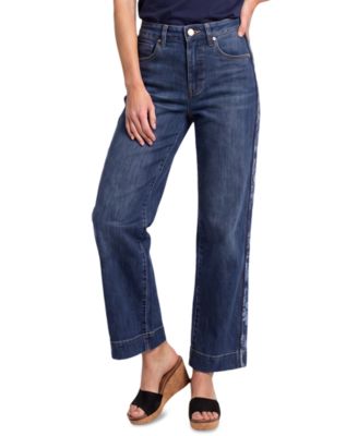 Petite Stride High-Waisted Floral-Jacquard Wide-Leg Jeans