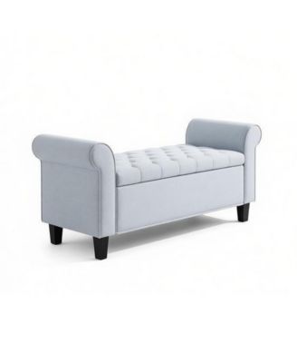 Storage Ottoman Bench with Button Tufted Seat and Rolled Arms