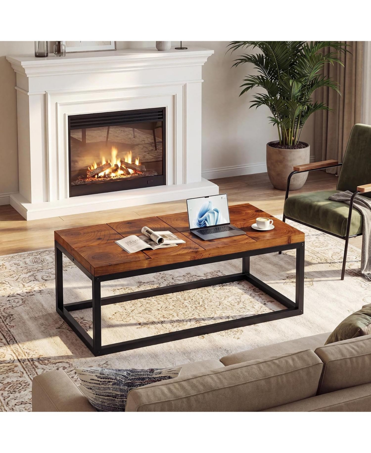 Tribesigns 47'' Coffee Table with Metal Frame, Rectangle Solid Wood