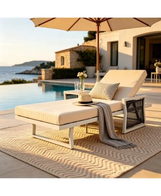 5-Position Adjustable Outdoor Lounge Chair with Rope Armrests and Iron Frame