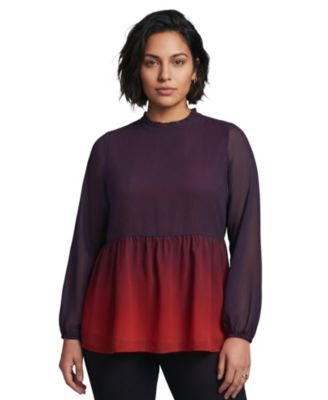 Plus Size Paulina Chiffon Peplum Long-Sleeve Blouse