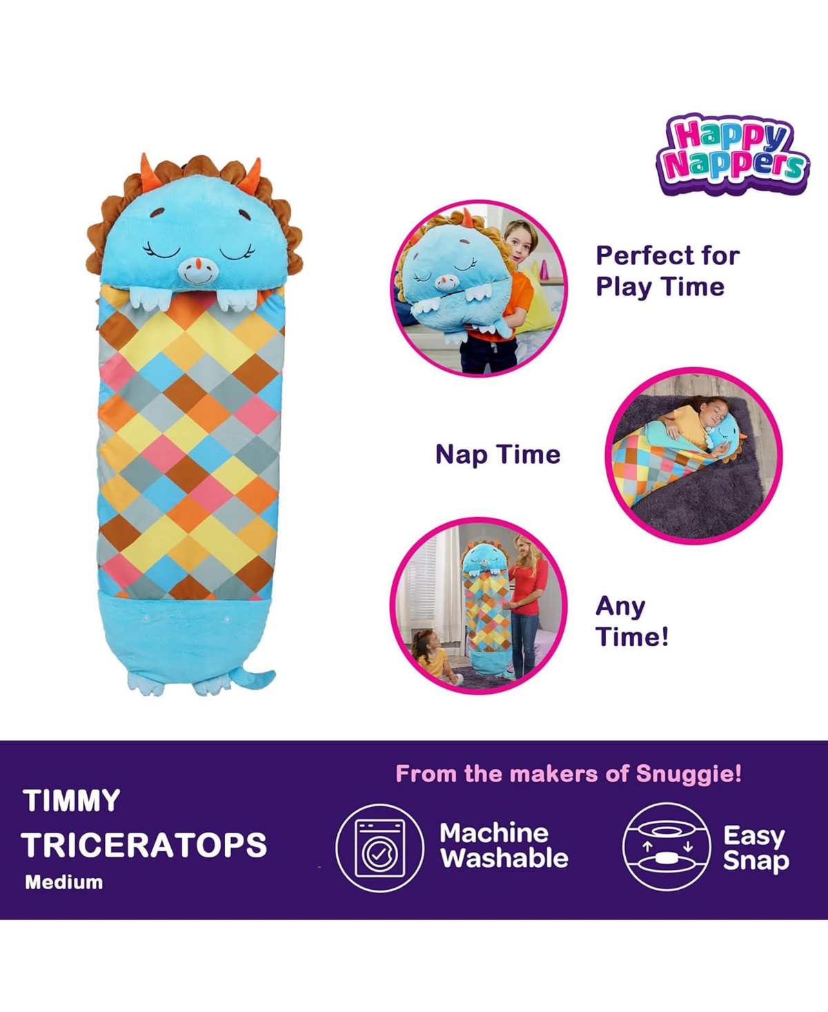 Happy Nappers Triceratops Timmy Medium Pillow and Sleep Sack