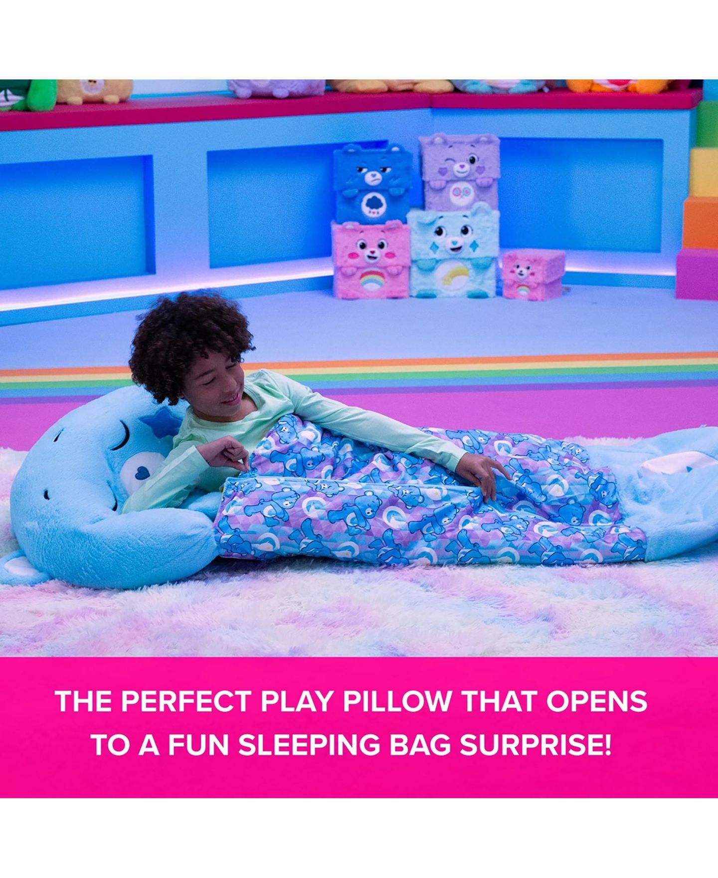 Детская мягкая игрушка Happy Nappers Care Bears Bedtime Bear Medium Weighted-Arms Pillow and Sleep Sack Plush — фото 3