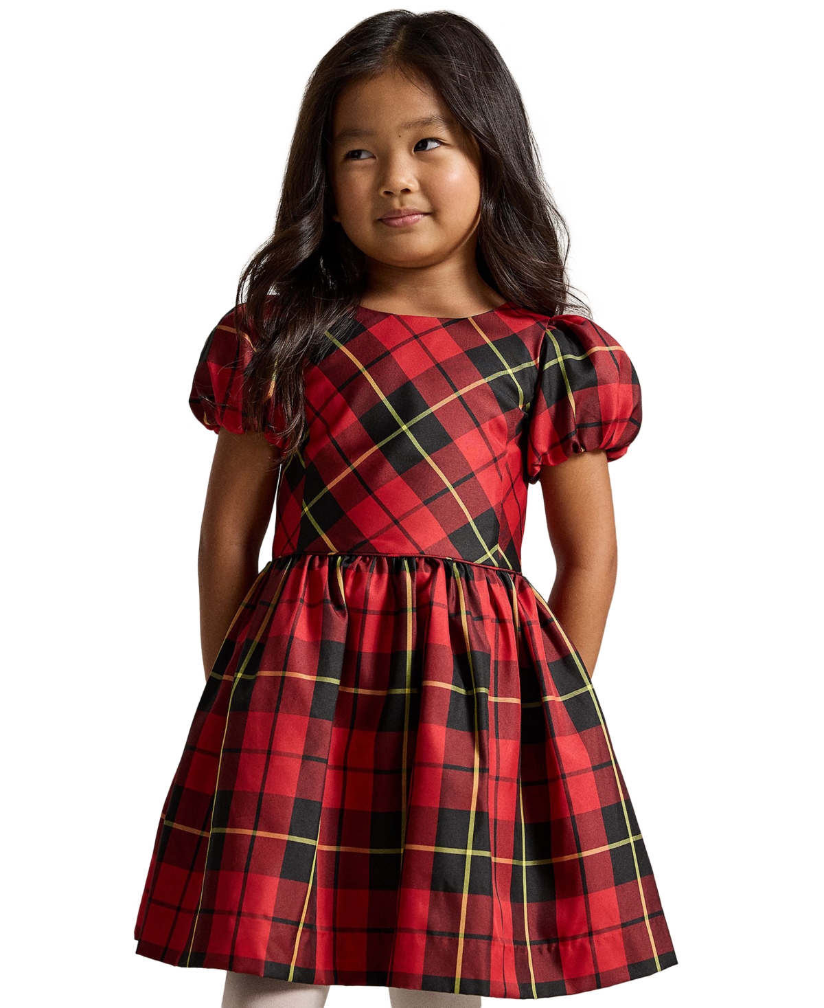 Polo Ralph Lauren Girls' 2T-6X Plaid Balloon-Sleeve Taffeta Dress