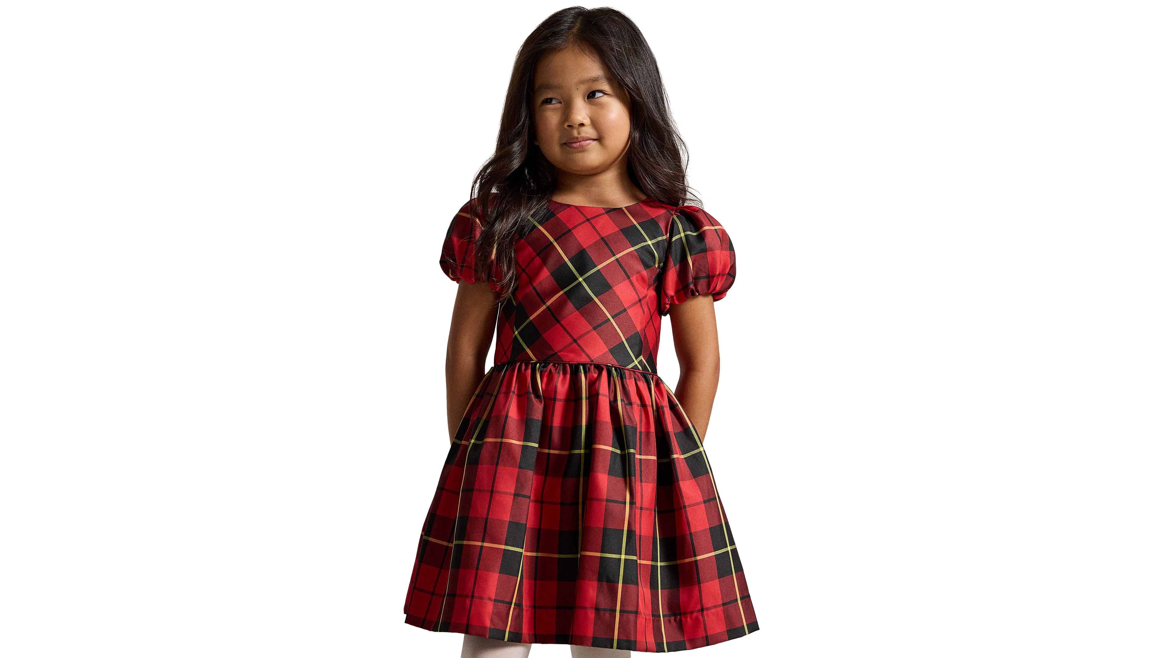 Polo Ralph Lauren Girls' 2T-6X Plaid Balloon-Sleeve Taffeta Dress