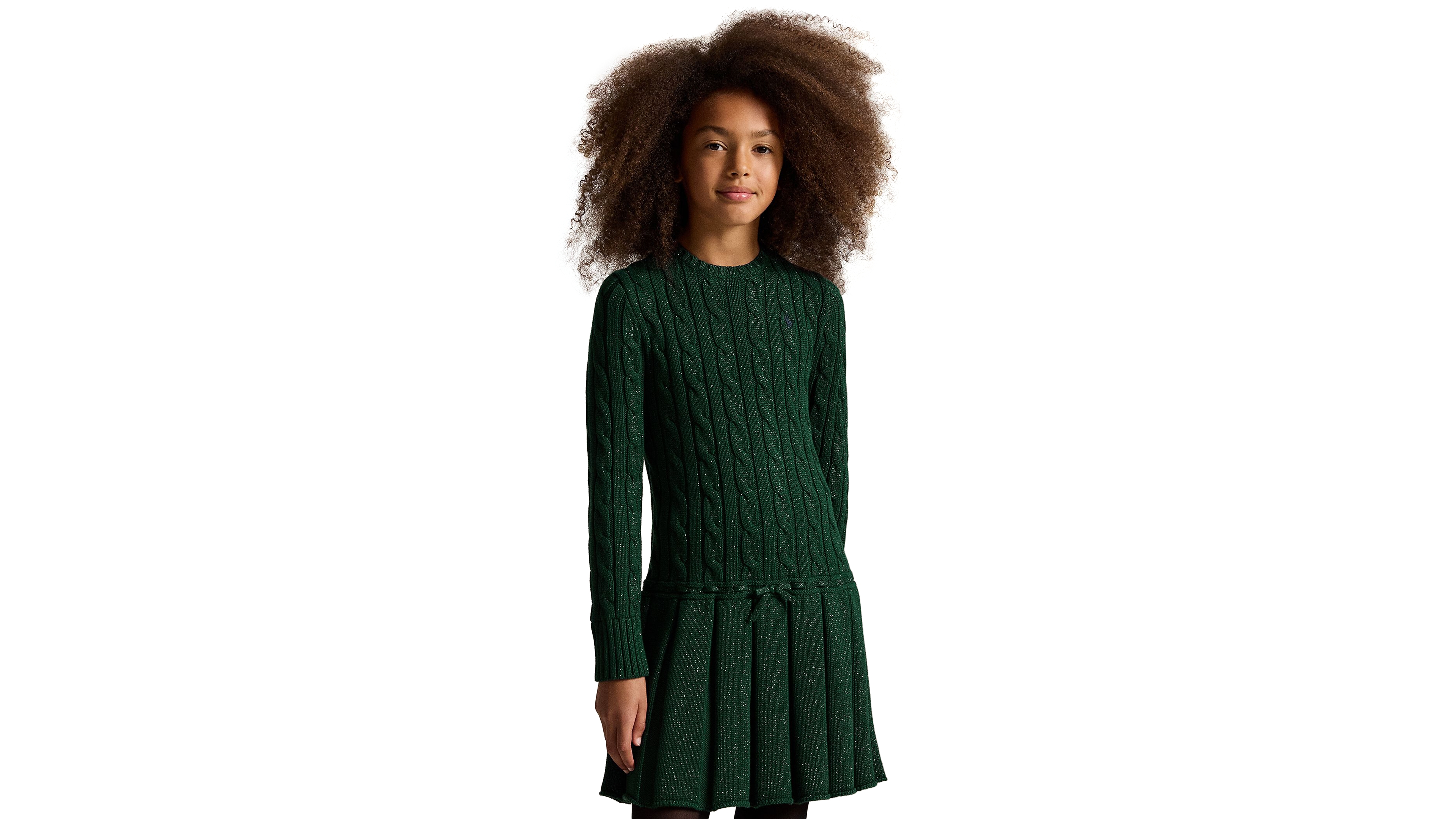 Polo Ralph Lauren Girls' 7-16 Metallic Cable-Knit Sweater Dress