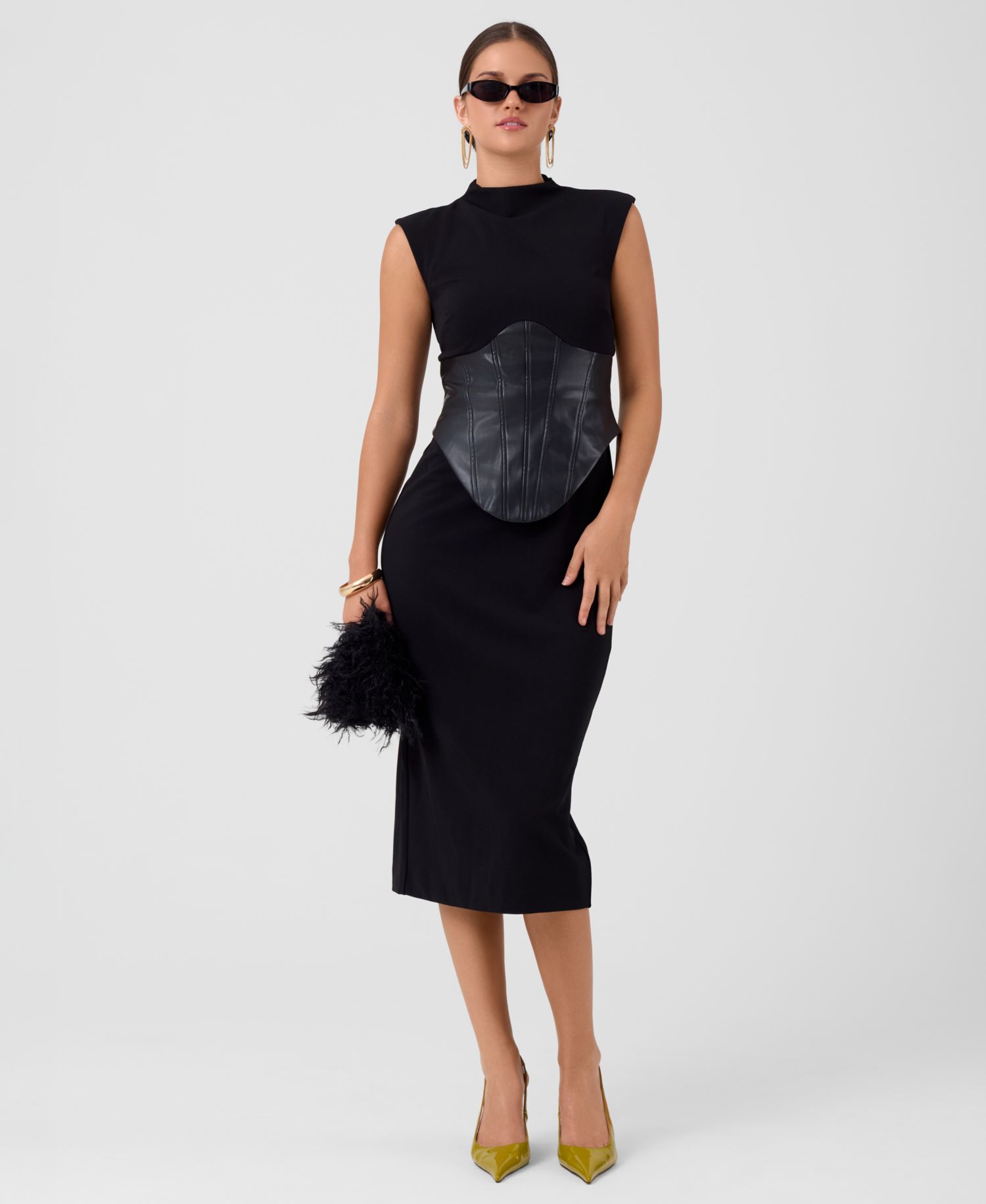 Women's Donatella Mock Neck Sleeveless Corset Midi Dress