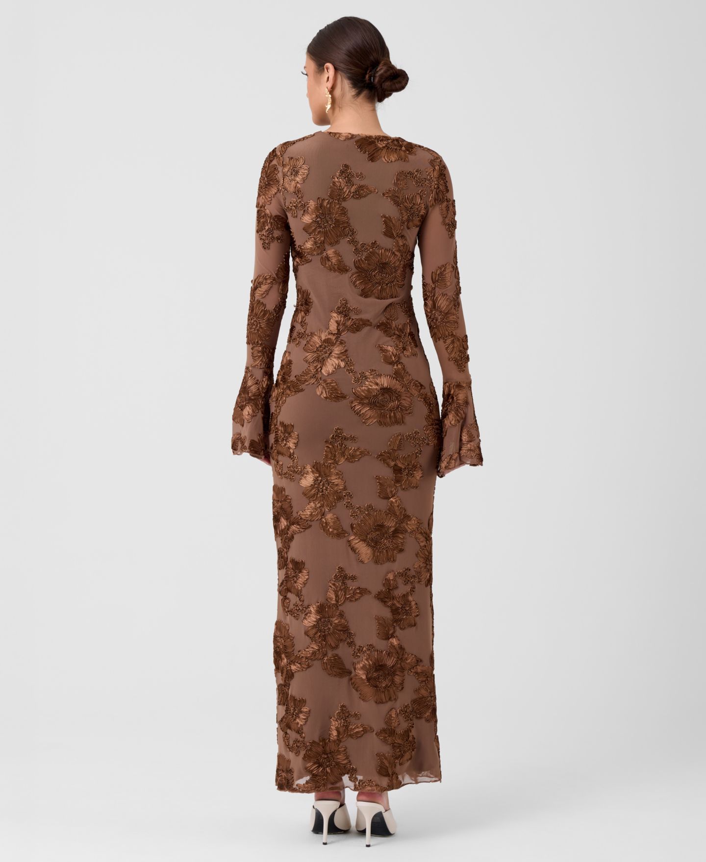 Женское платье RACHEL Rachel Roy Juliet Soutache Midi Keyhole Floral Long-Sleeve Midi, цвет: Умбра — фото 3