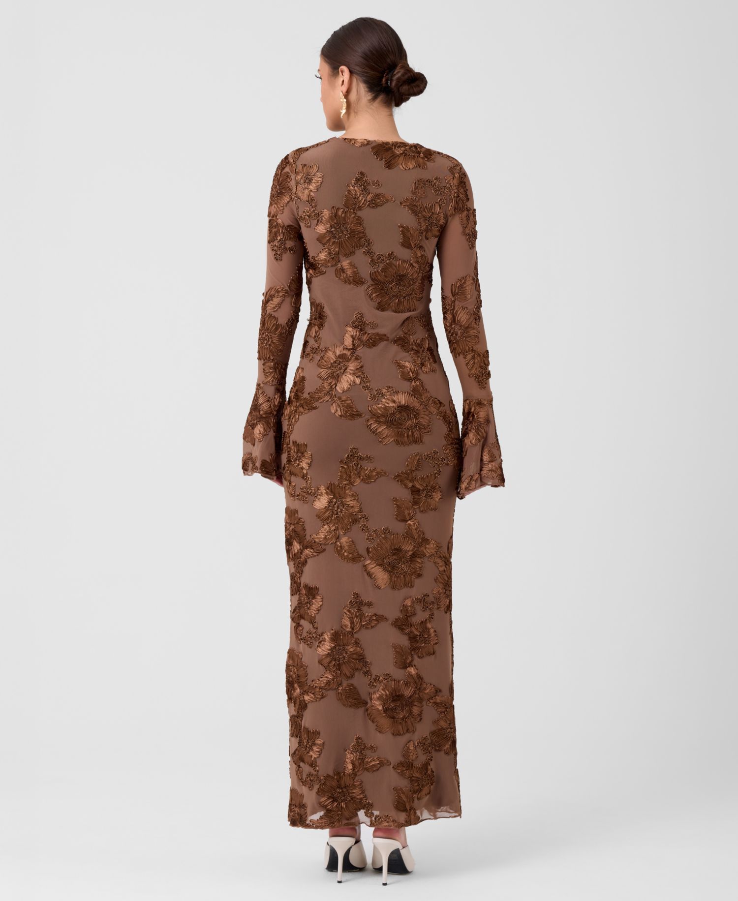Women's Juliet Soutache Midi Keyhole Floral Long-Sleeve Midi Dress
