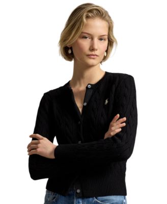 Women's Cable-Knit Cotton Crewneck Cardigan Sweater