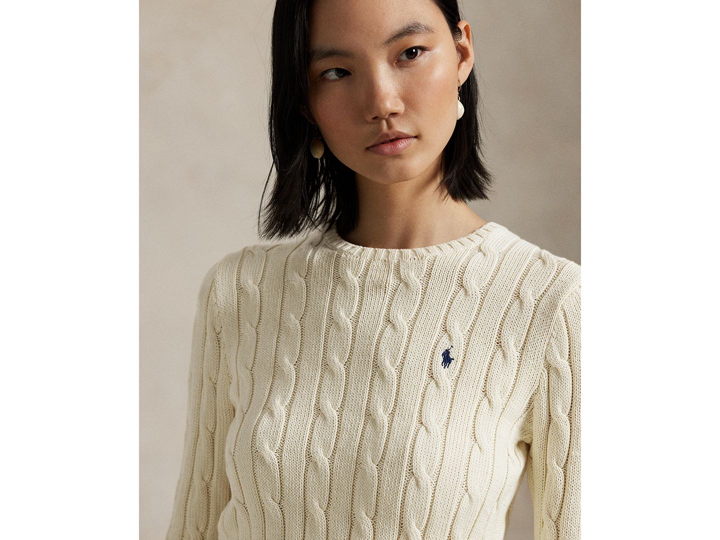 Женский свитер Polo Ralph Lauren Cable Wool-Cashmere Crew Neck, цвет: Кремовый — фото 4