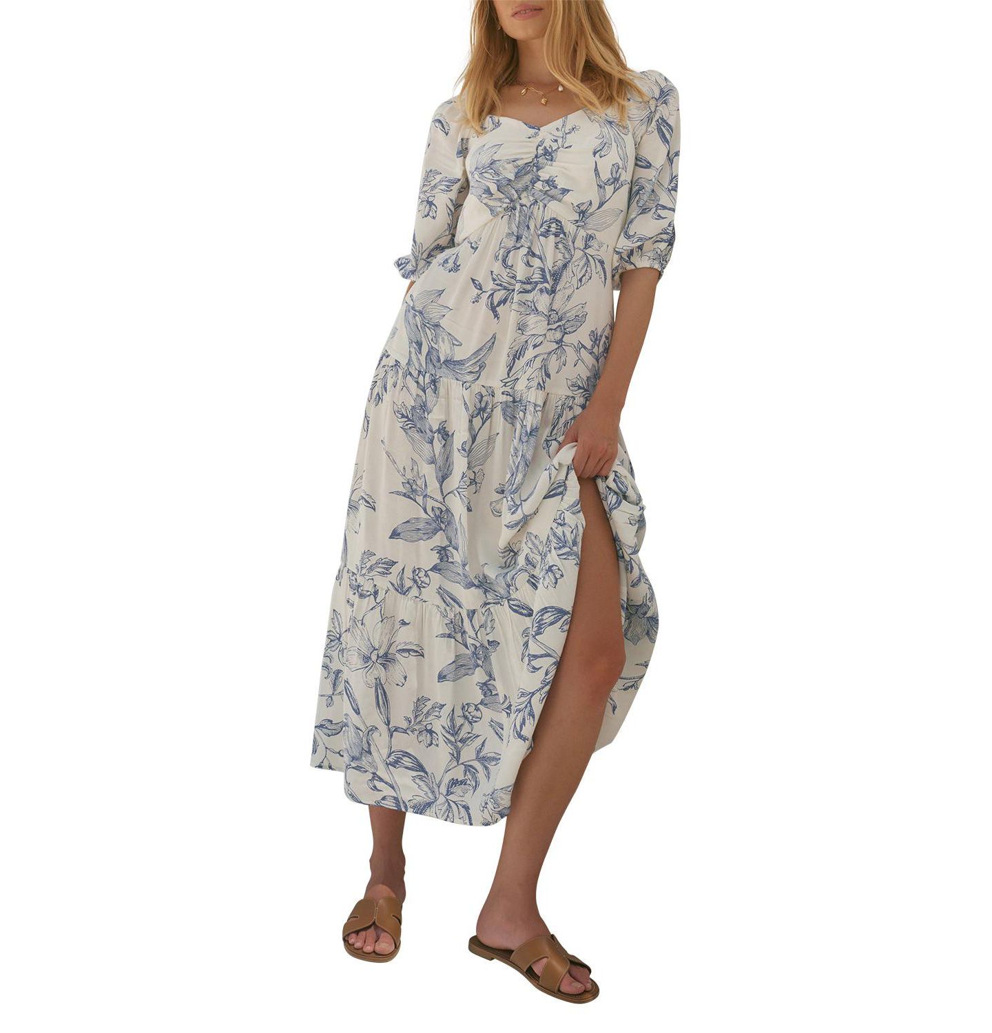 Женское платье Mint Velvet Floral-Print Dropped-Waist Short-Sleeve Maxi, цвет: Синий — фото 2