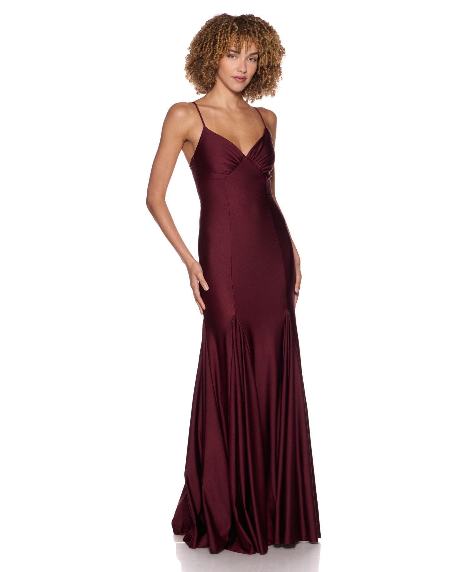 Juniors' V-Neck Shiny Knit Gown