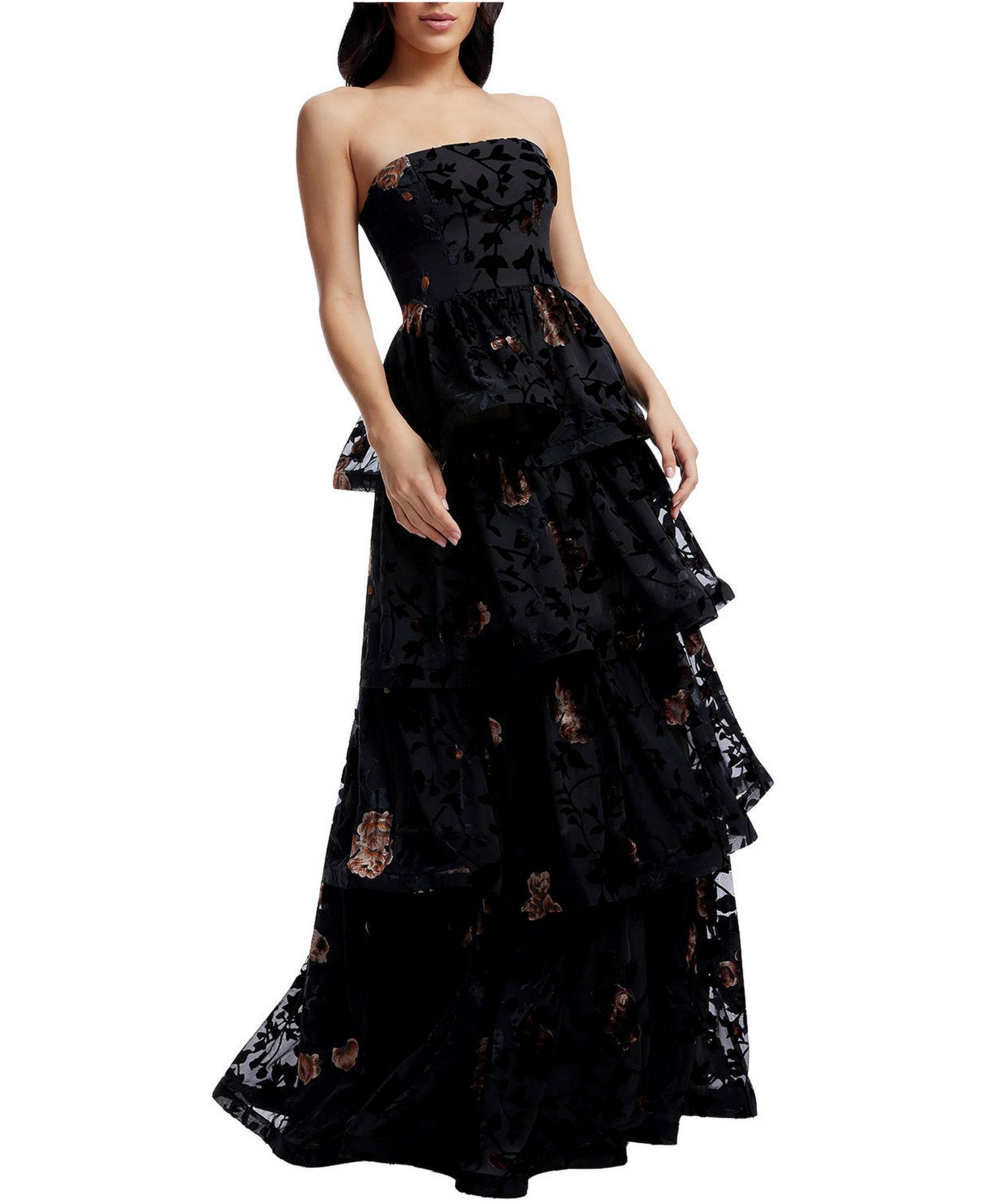 Women's Willa Strapless Tiered Floral-Print Gown
