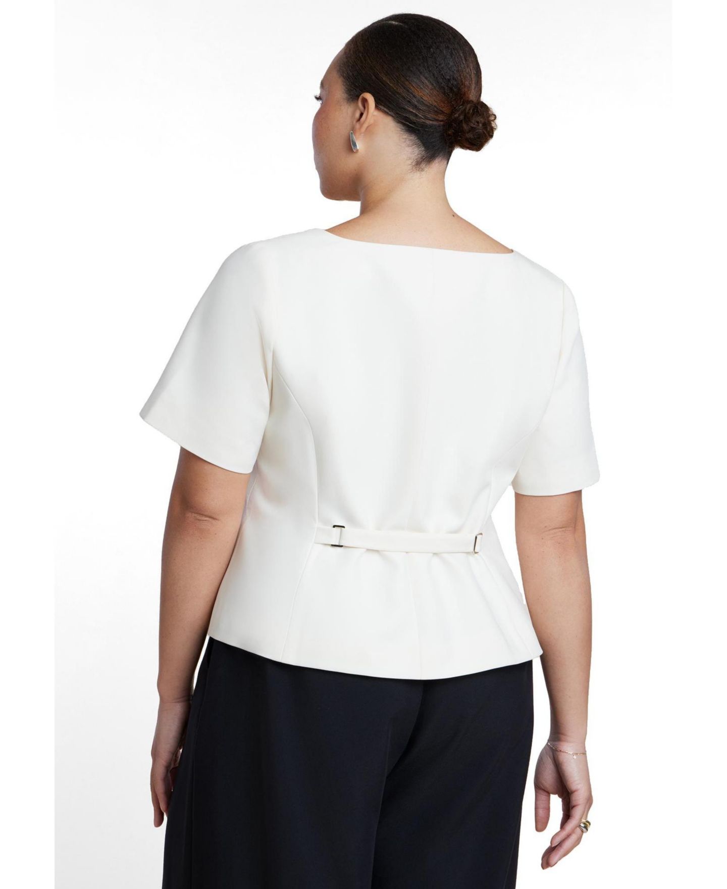 Женский пиджак ELOQUII Plus Size Cinched Waist Short-Sleeve Scoop Neck Blazer, цвет: Кремовый — фото 2
