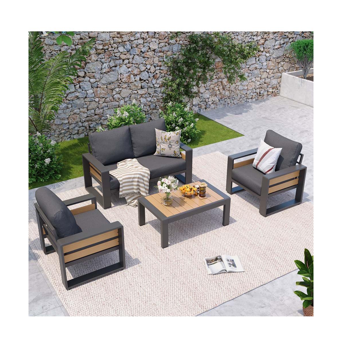 Aoxun Outdoor Patio Conversation Set Durable Aluminum Sofas, Plush Cushions