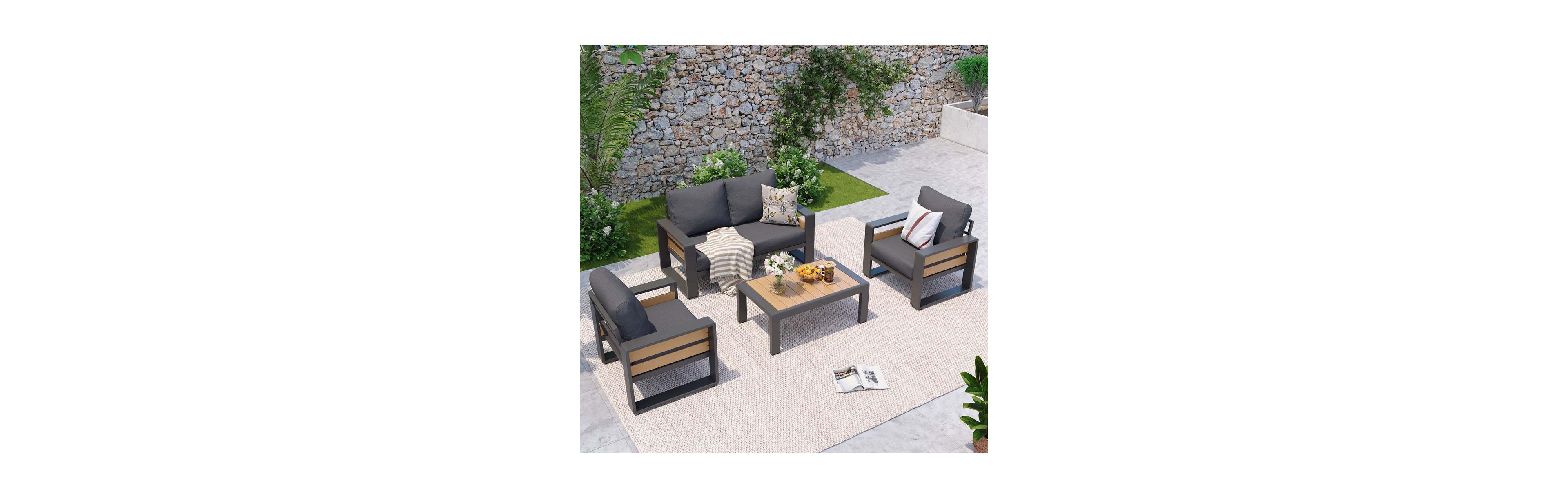 Aoxun Outdoor Patio Conversation Set Durable Aluminum Sofas, Plush Cushions