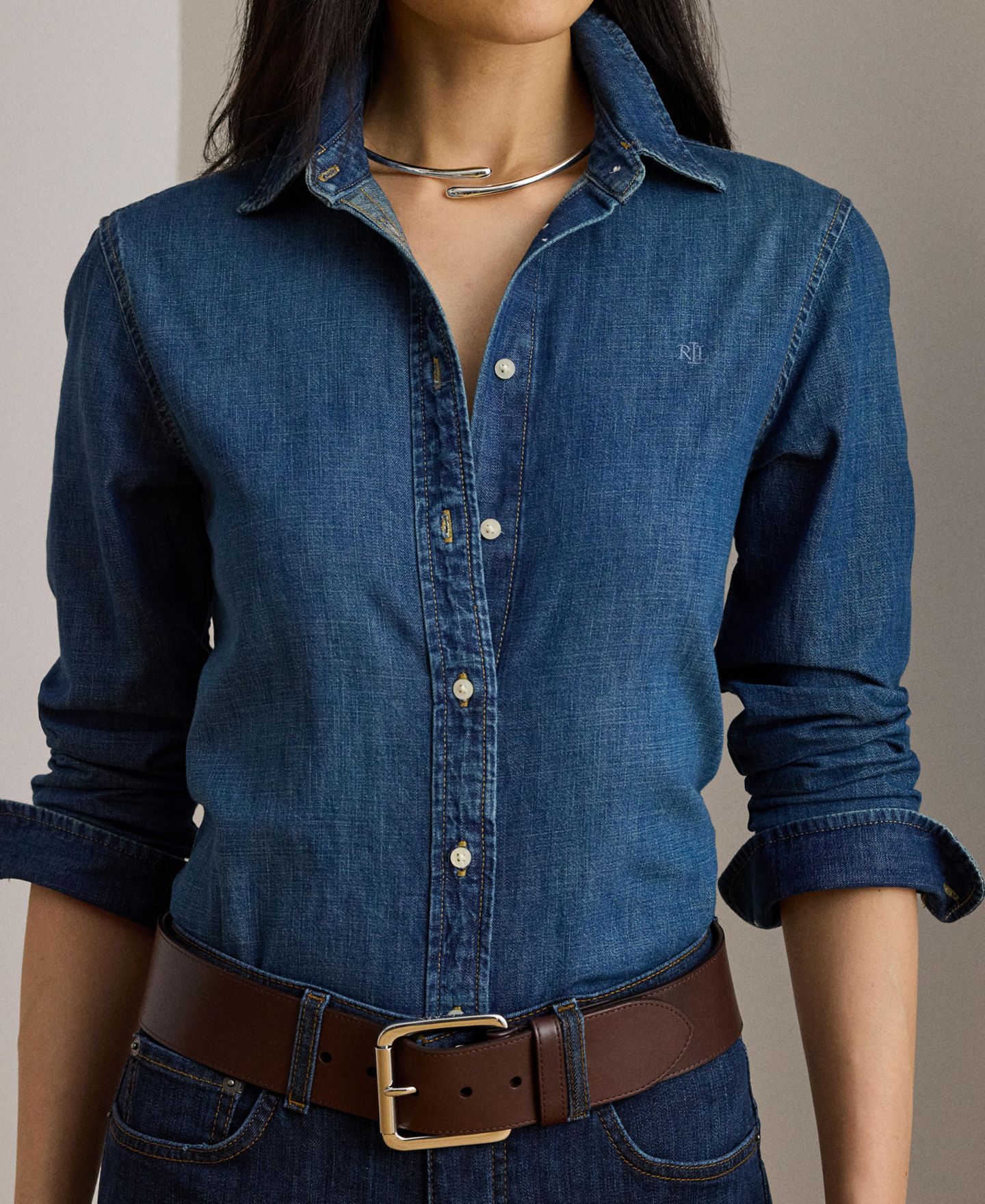 Женская рубашка Lauren Ralph Lauren Straight-Fit Denim Shirt, цвет: Синий — фото 3