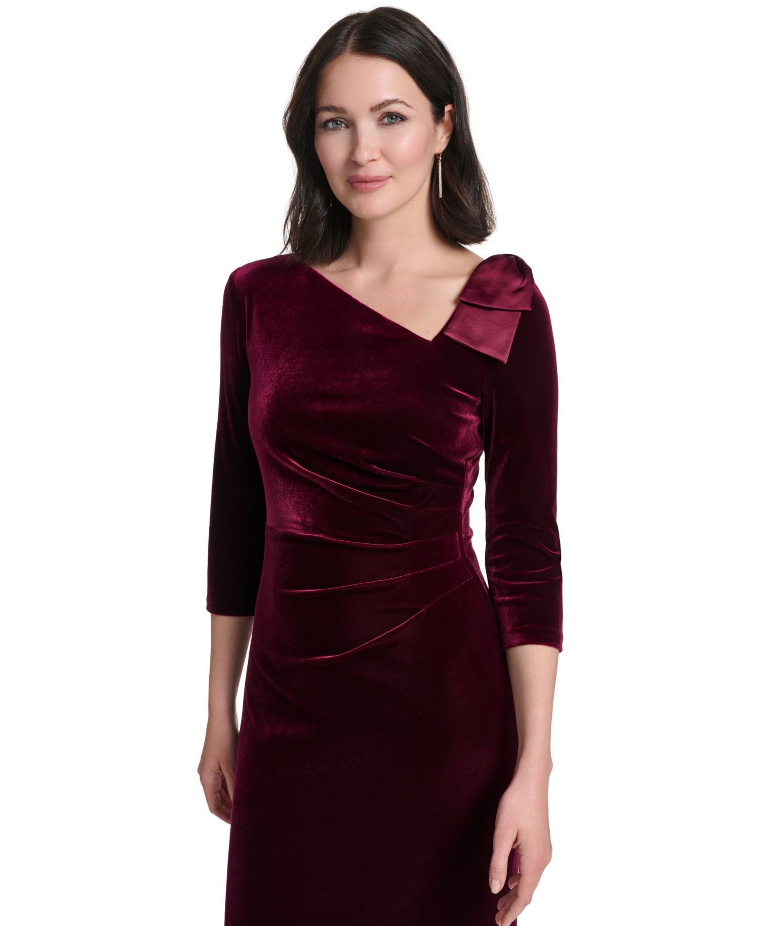Women's Asymmetrical-Neck 3/4-Sleeve Bow-Detail Gown